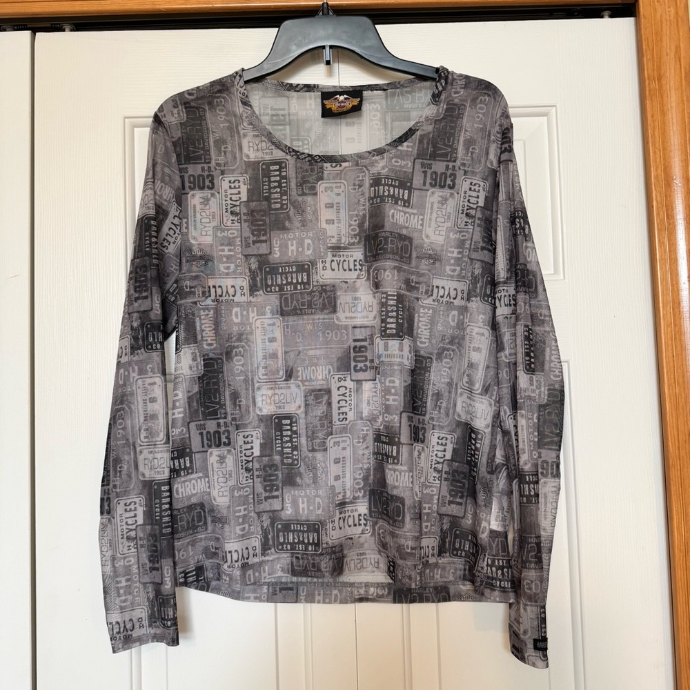 Harley Davidson Long Sleeve Sheer License Plate Design Top
